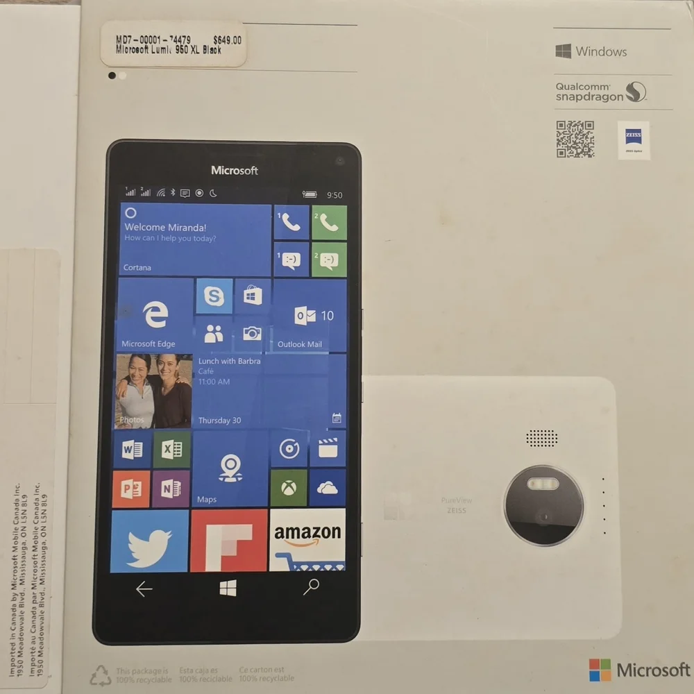 Microsoft Lumia 950 XL Black Smartphone (Rear View)